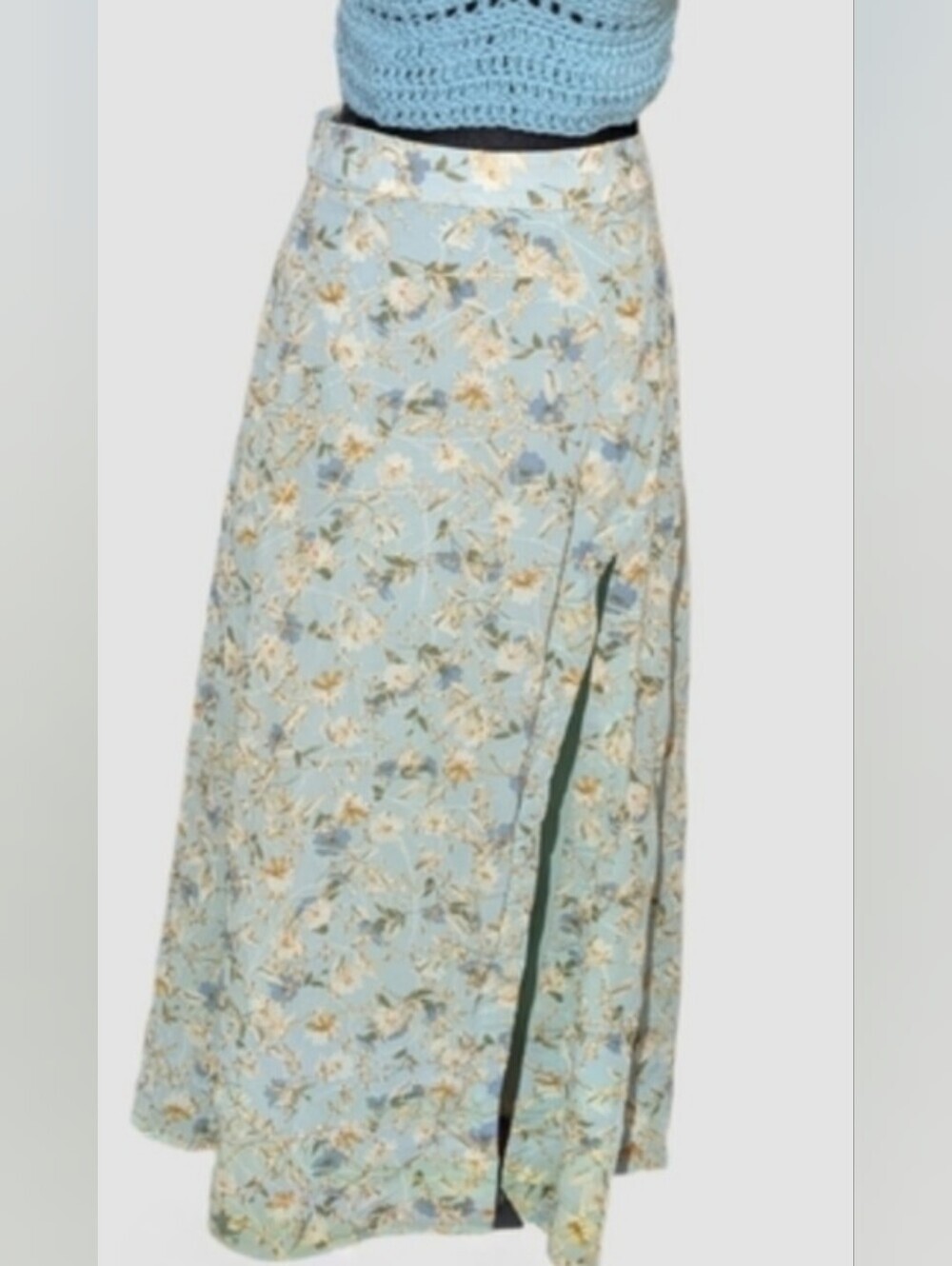 Lulus In Flower Sage Blue Floral Embroidered Midi Skirt SzXs Fairy Cottagecore